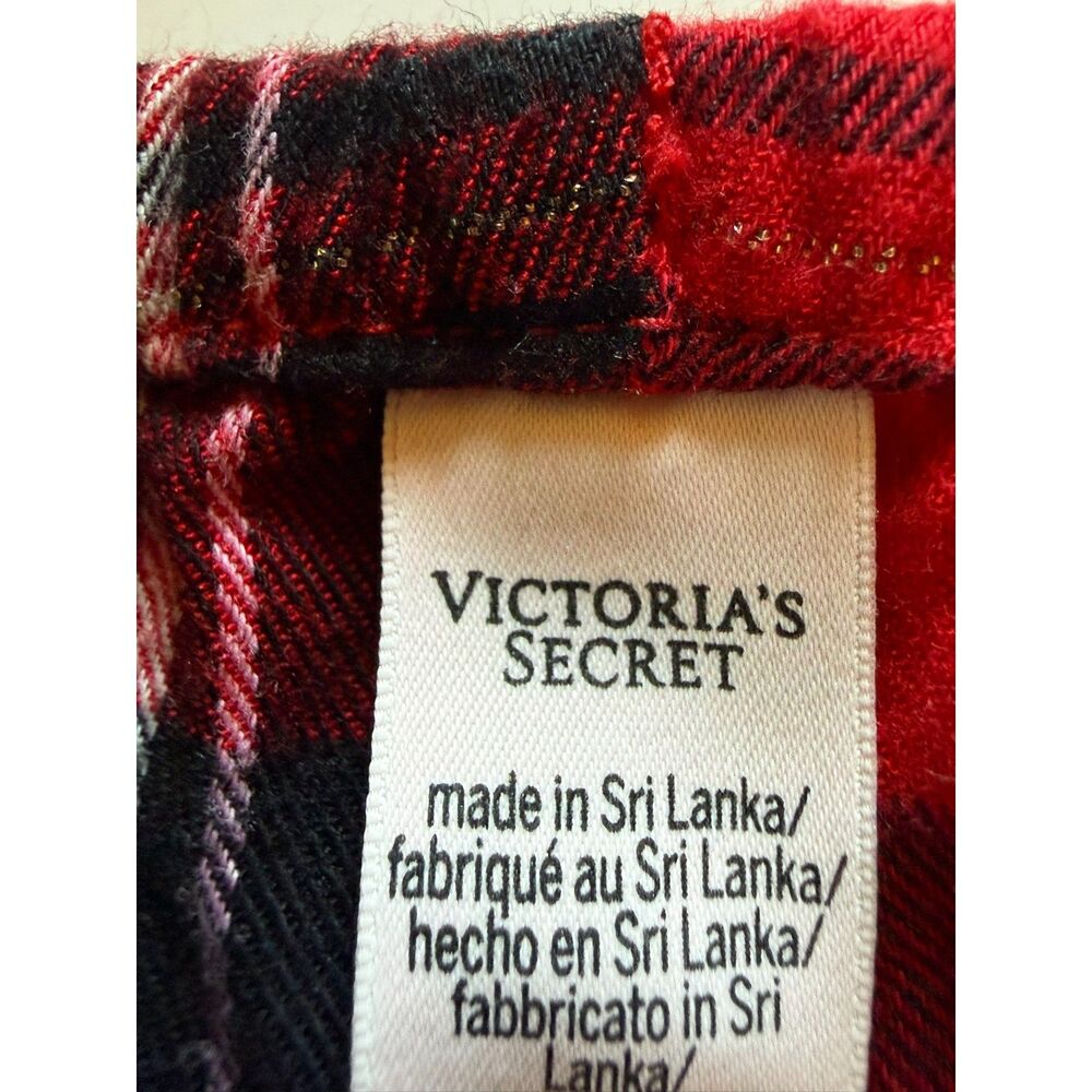 Victoria’s Secret Red Plaid Flannel Pajama Pants L Gold Lurex Sparkle Lounge - Picture 4 of 7
